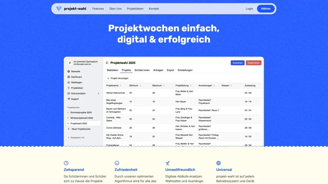 A screenshot showing projekt-wahl