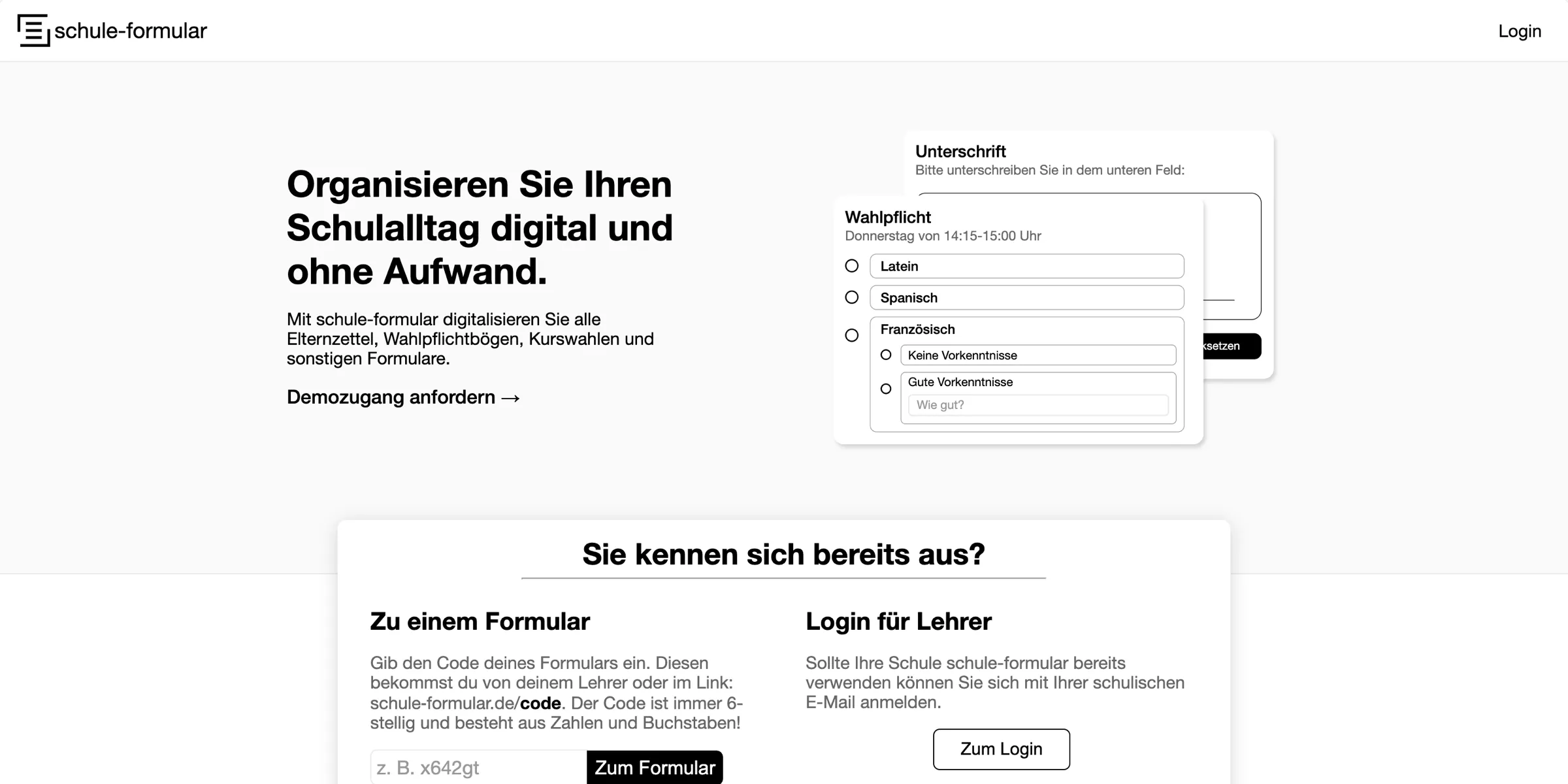 A screenshot showing schule-formular